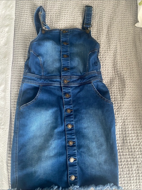 Wax Jean Denim - Wax Jean Blue Button-Front Denim Overall Dress